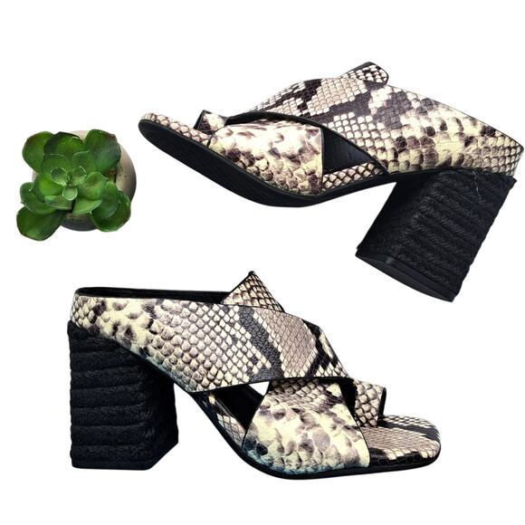 AEROSOLES Hazel Block Heel Mule Sandal 7.5 Ivory Black Snake Leather - Picture 2 of 10